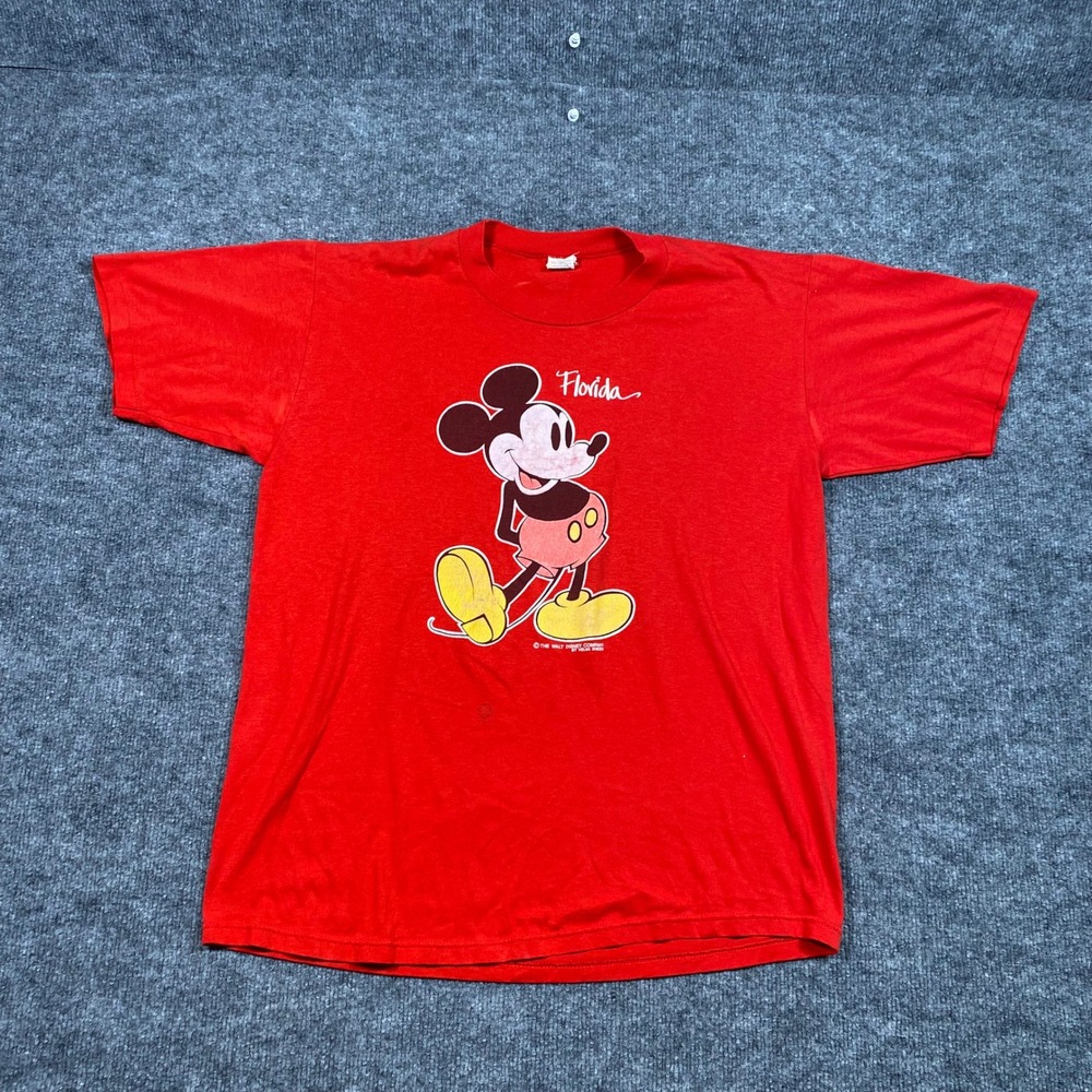 Vintage Velva Sheen Mickey Mouse Florida T Shirt Red XL Single Stitch Disney 80s